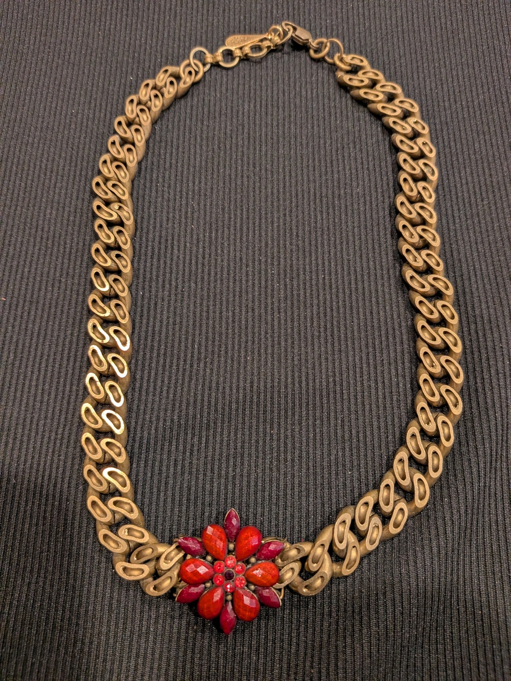B#3: Statement Red Floral Pendant Necklace - Vintage 1950s